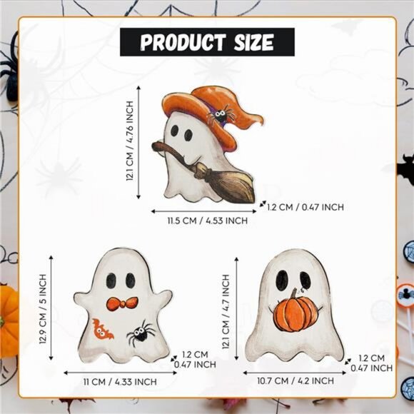 3 Pcs Wooden Blocks Signs, Happy Halloween Ghost Tiered Tray Decorations - Picture 3 of 7